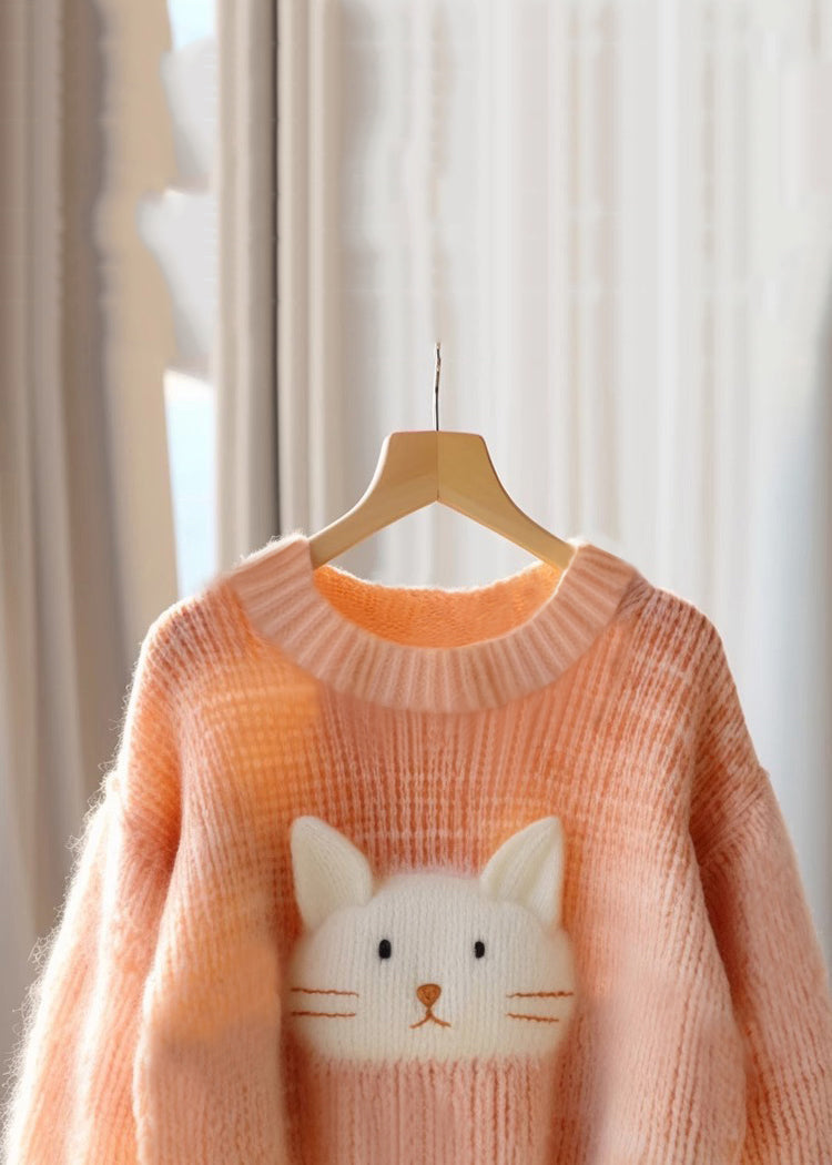 Orange O Neck Cozy Knit Sweaters Fall