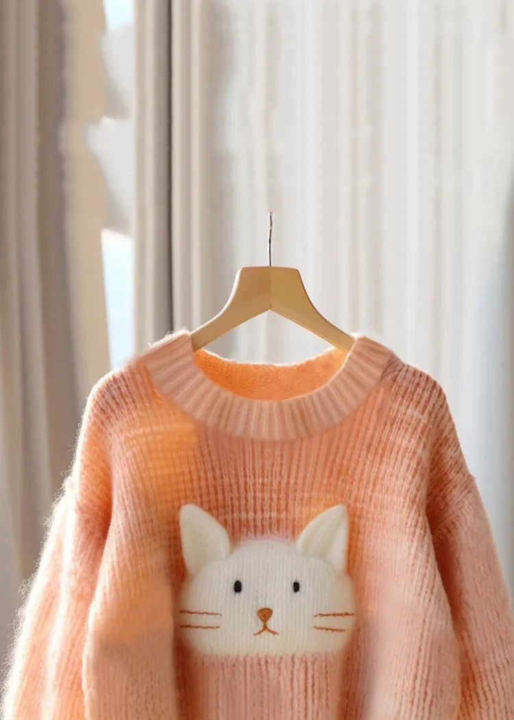 Orange O Neck Cozy Knit Sweaters Fall