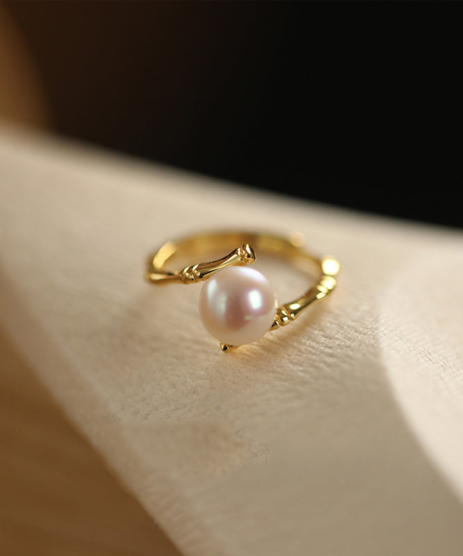 Gold Sterling Silver Alloy Pearl Open Rings