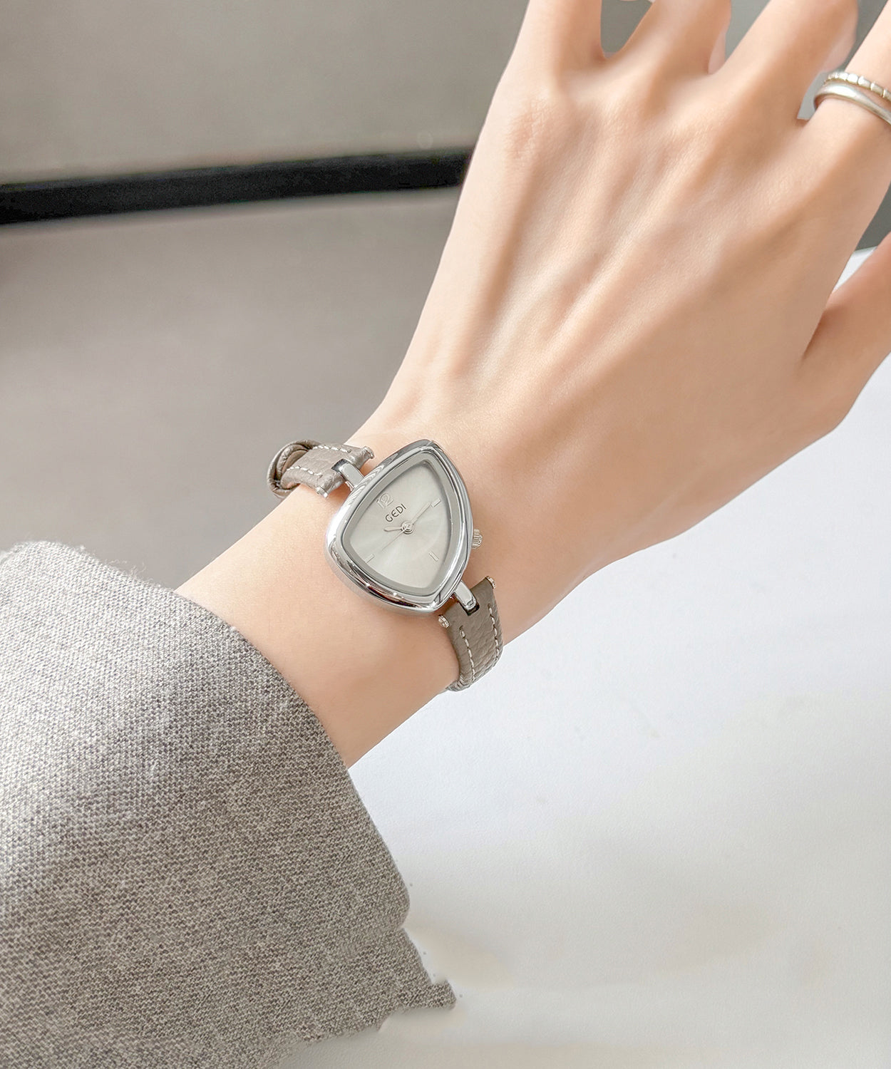 Boutique Grey Pu Asymmetrical Waterproof Watches