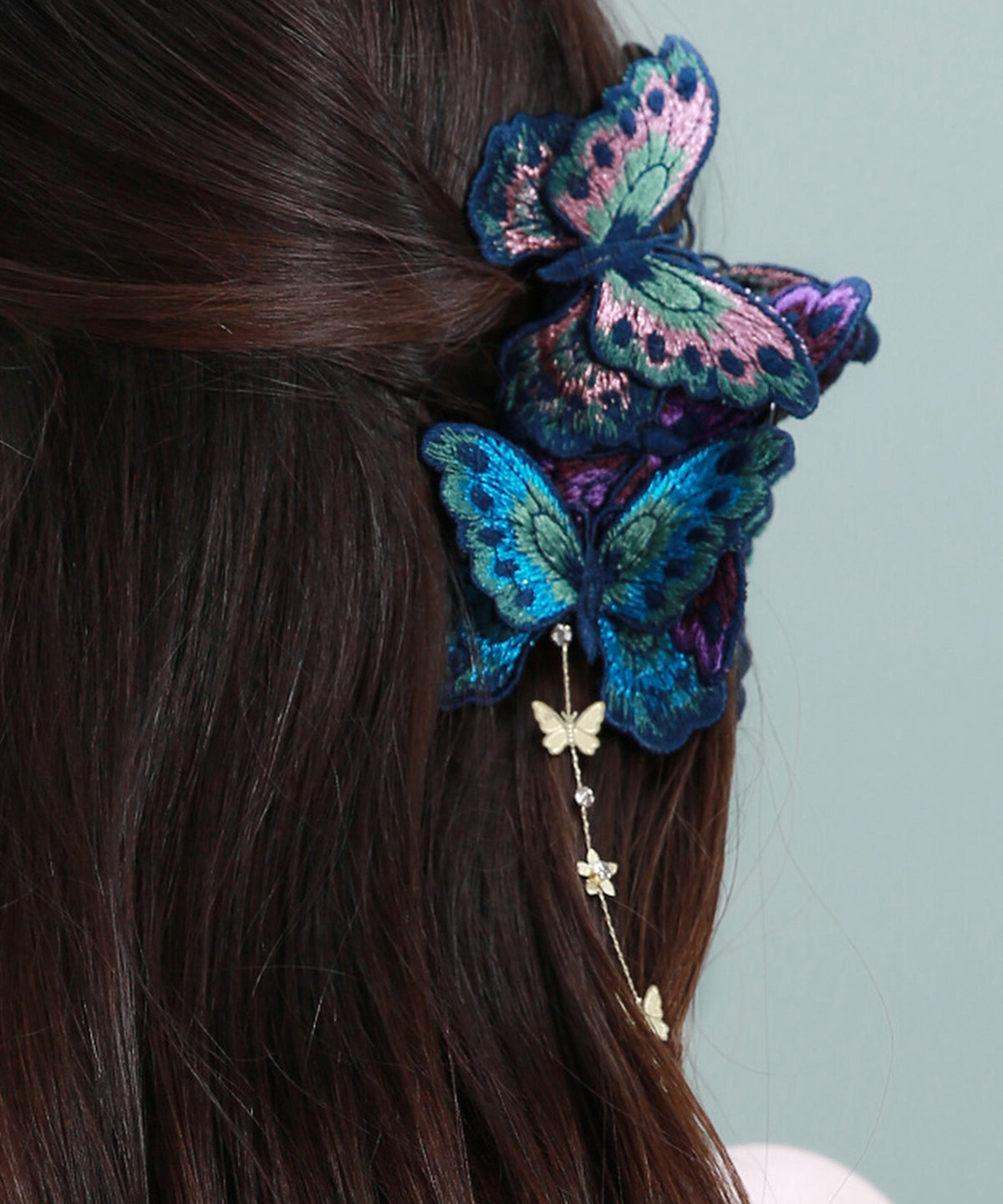 Chinese Style Rainbow Alloy Cloth Butterfly Tassel Hairpin