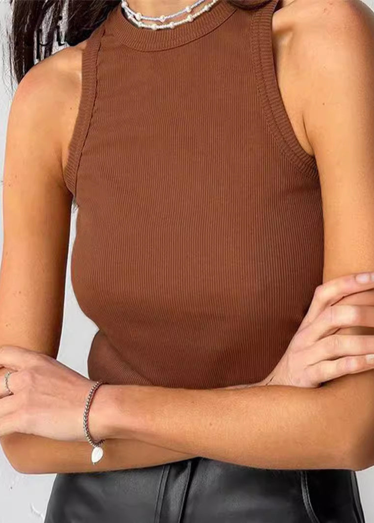 Stylish White O Neck Slim Fit Cotton Tank Tops Sleeveless