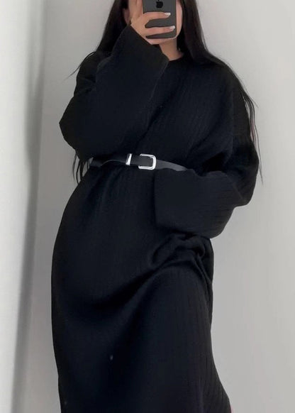 Grey O Neck Long Knit Sweaters Dress Fall