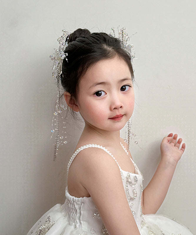 Boutique White Acrylic Alloy Crystal Butterfly Tassel Hairpin
