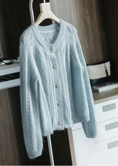 Sky Blue Oversized Chunky Knit Cardigan Spring
