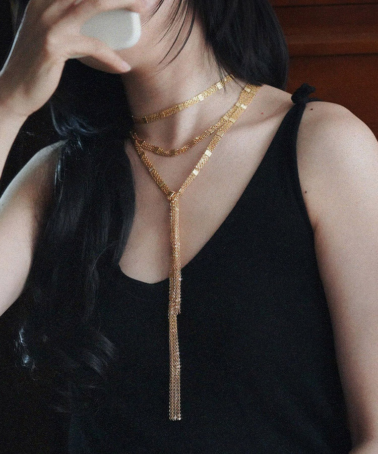 Gold Copper Overgild Multi Layer Tassel Pendant Necklace