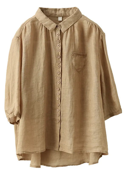 Red Low High Design Linen Shirt Half Sleeve