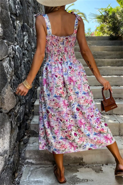 Color Print Backless Slit Belted Spaghetti Strap Sleeveless Dresses(7 Colors)