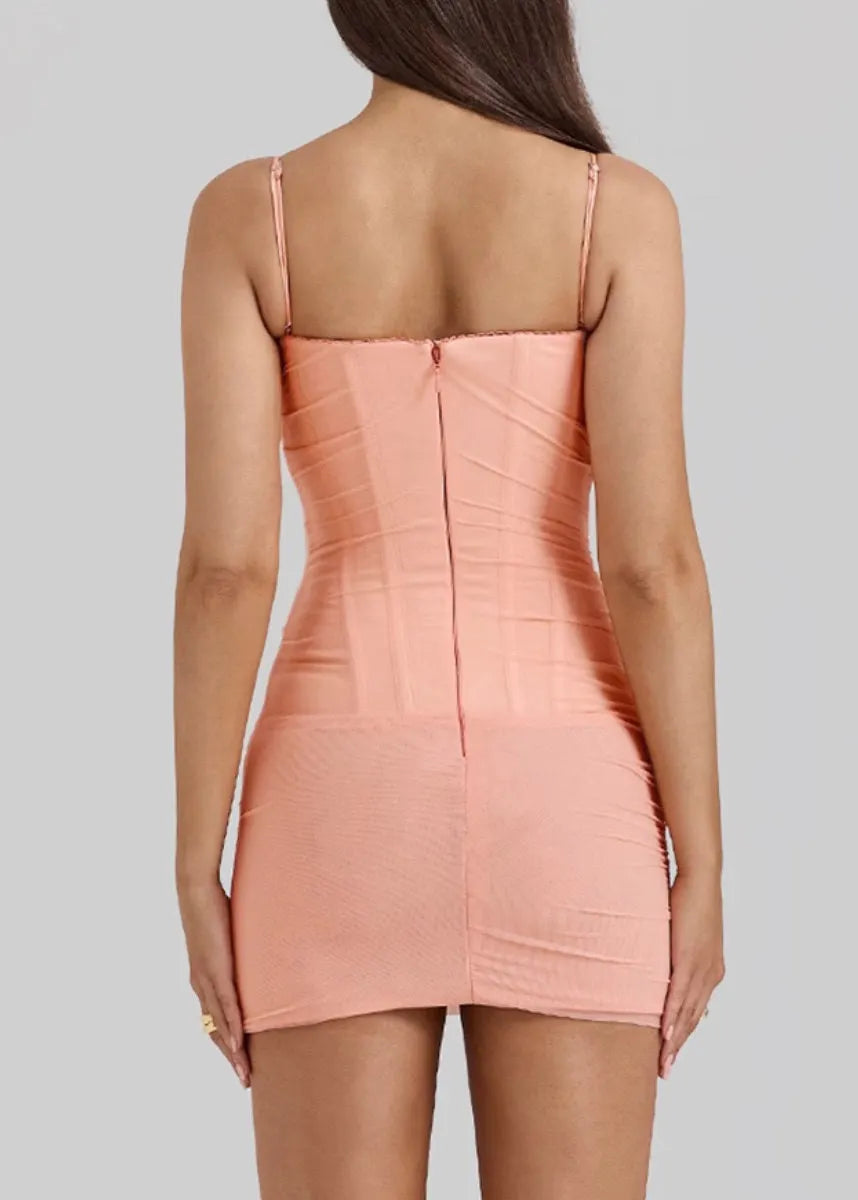 Pink Wrinkled Tulle Spaghetti Strap Dress Summer