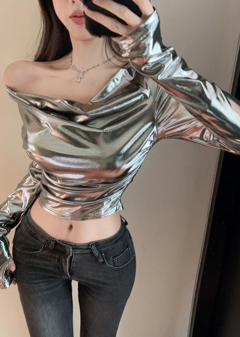 Original Design Silvery Turtle Neck Tops Spring