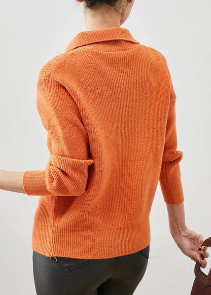 Orange Peter Pan Collar Button Down Knit Cardigans Spring