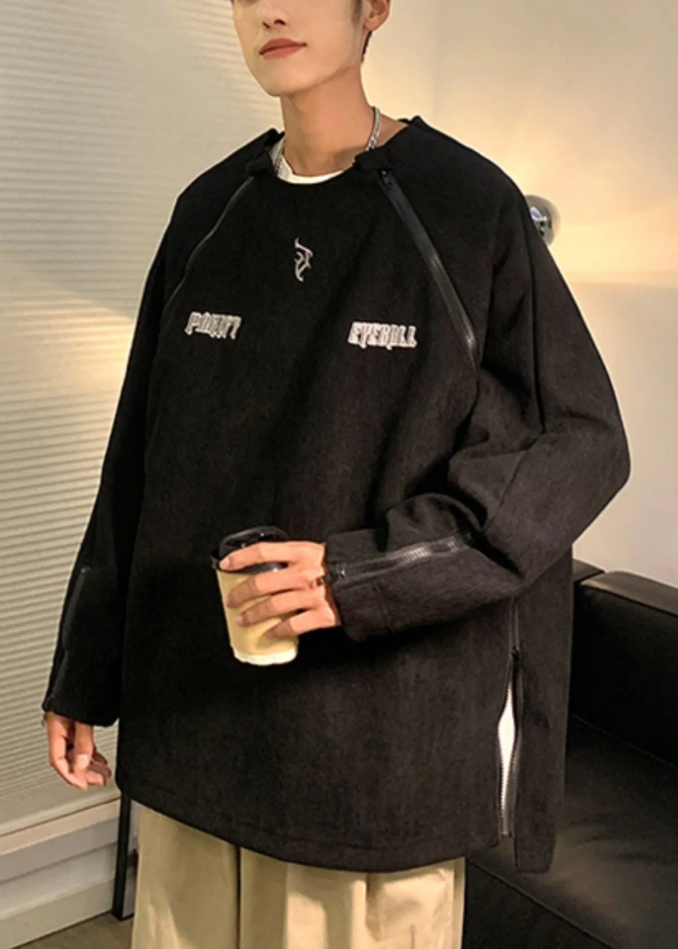 New Brown Embroideried Zip Up Corduroy Sweatshirts Fall