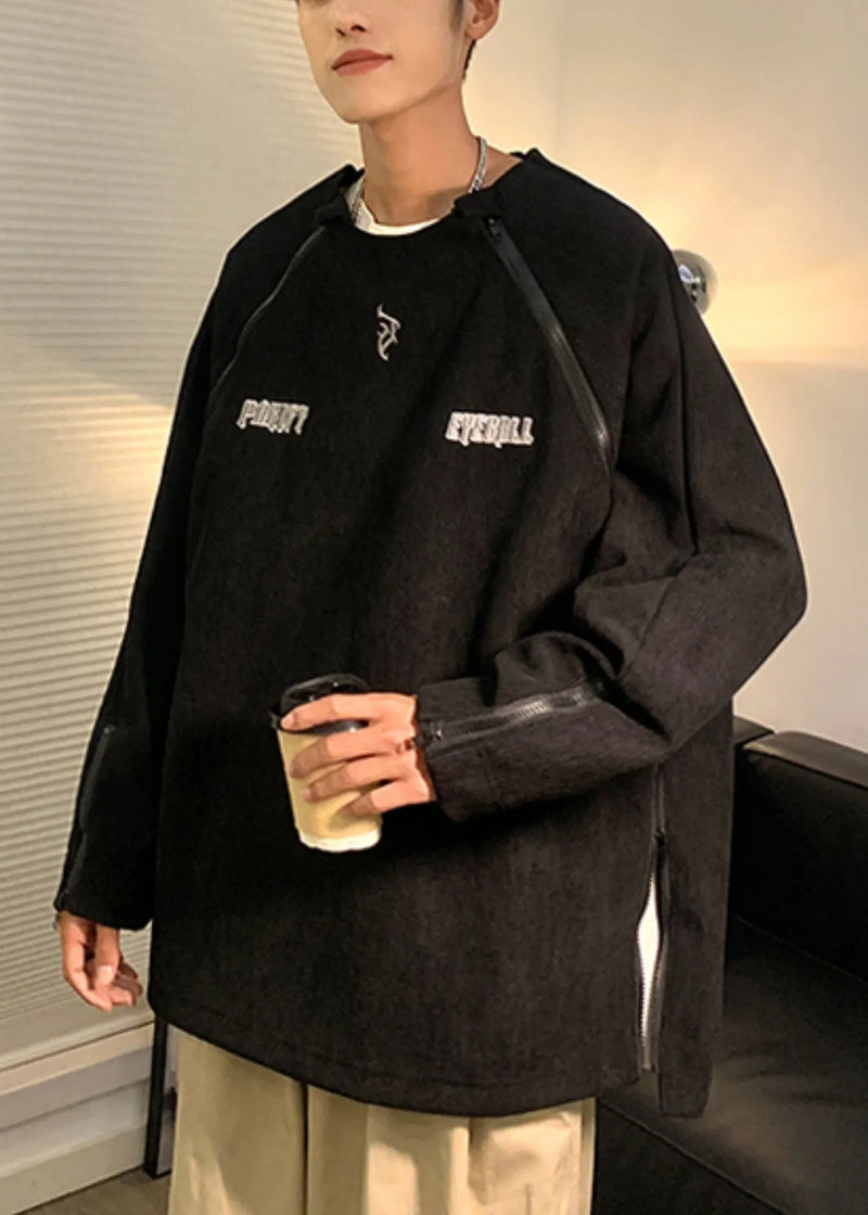 New Brown Embroideried Zip Up Corduroy Sweatshirts Fall