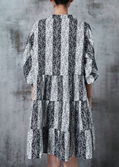 Grey V Neck Print Chiffon Mid Dresses Summer