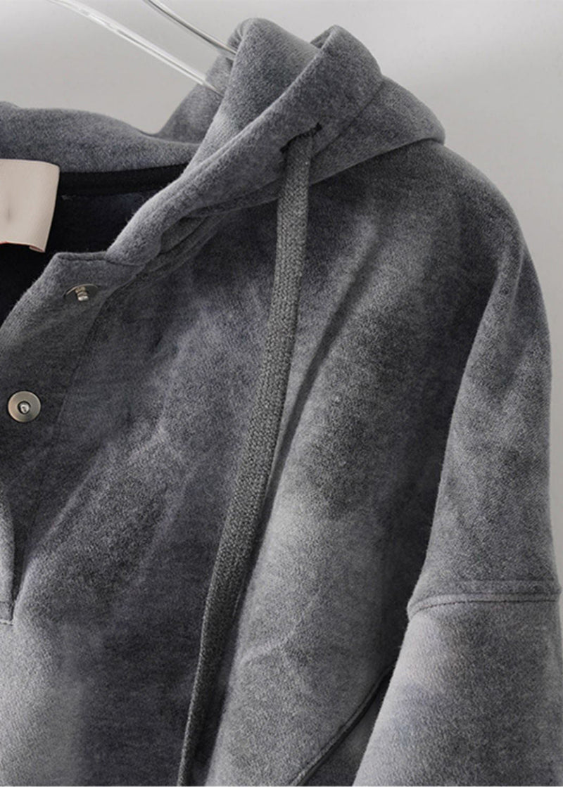 Grey Tie Dye Drawstring Hooded Sweatshirts Top Fall