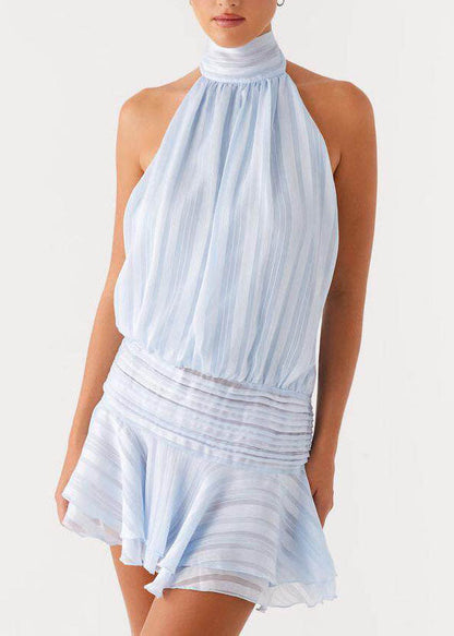 Beige Backless Patchwork Silk Dress Sleeveless