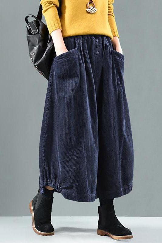 Limited Stock- Elastic Waist Calf Length Spring Corduroy Skirt