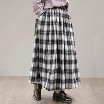 Spring Plaid A-line Cotton Skirt