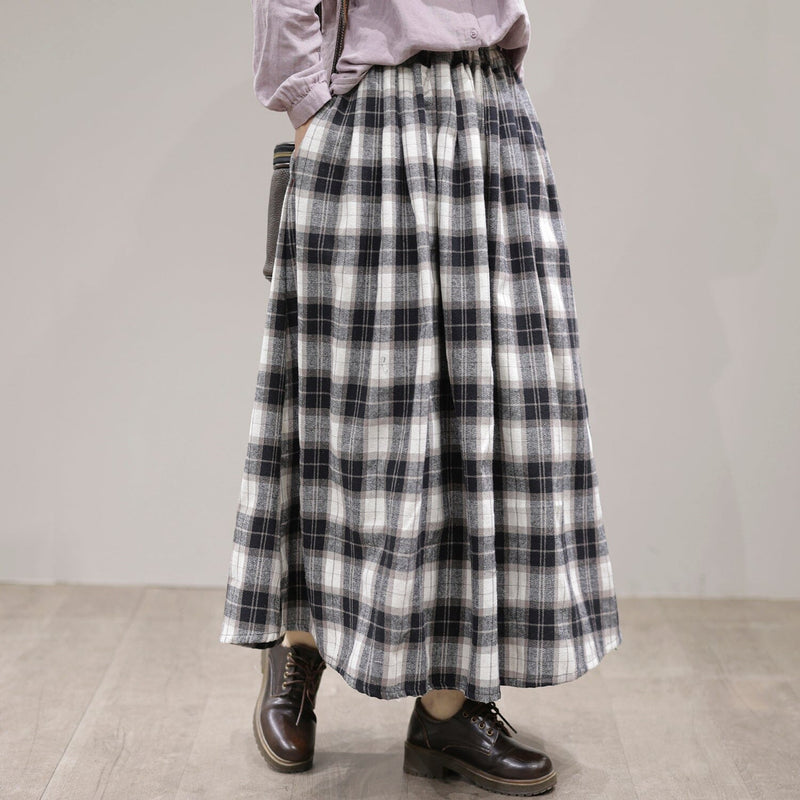 Spring Plaid A-line Cotton Skirt