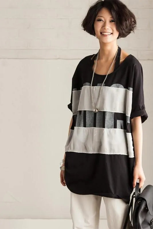 White/black/gray Organic Big Letter T-shirt Causel Matching Blouse Outfits