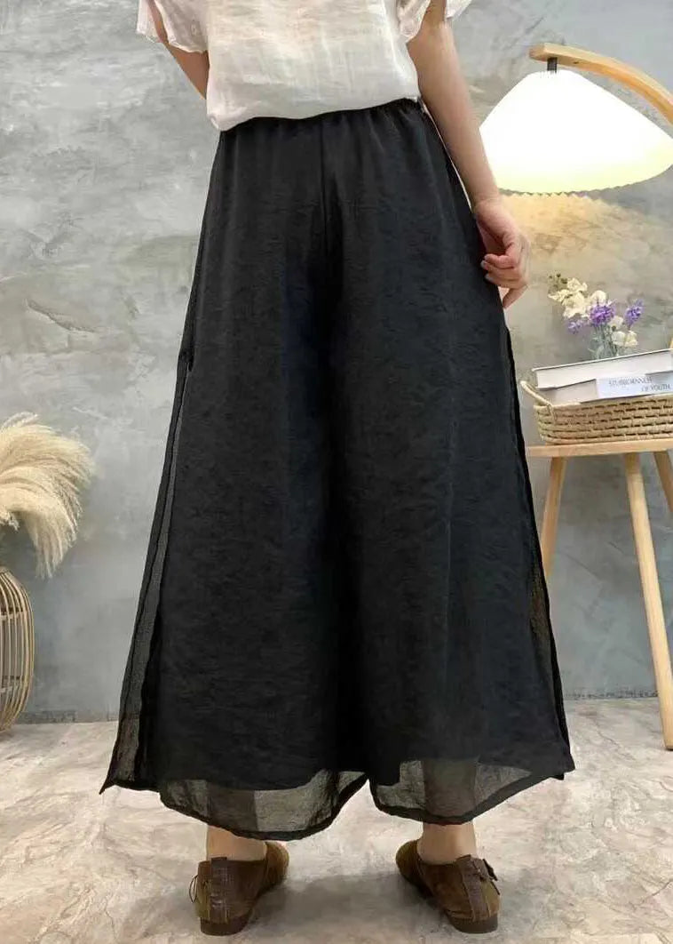 Black Linen Summer Wide Leg Pants High Waist