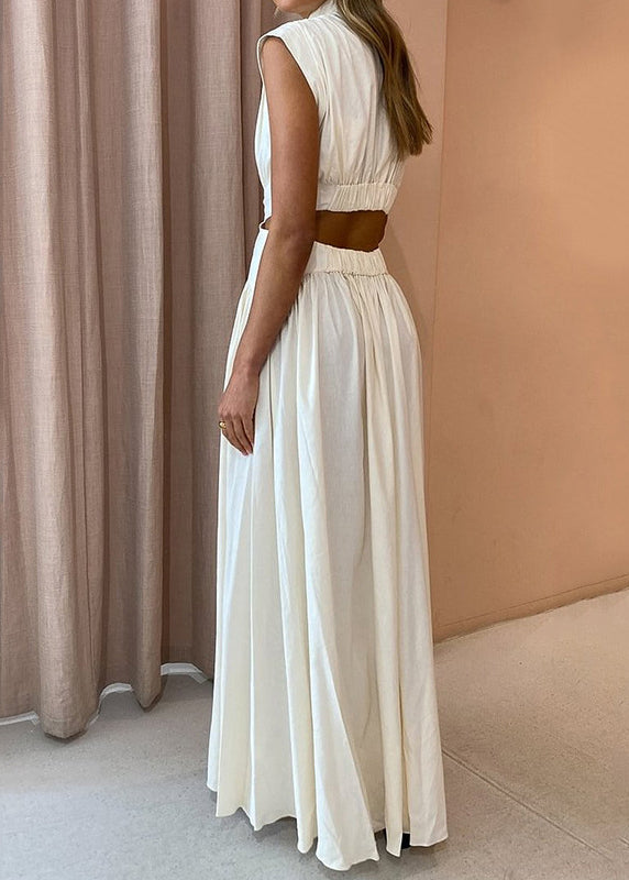 White Hollow Out Wrinkled Patchwork Cotton Dresses Summer