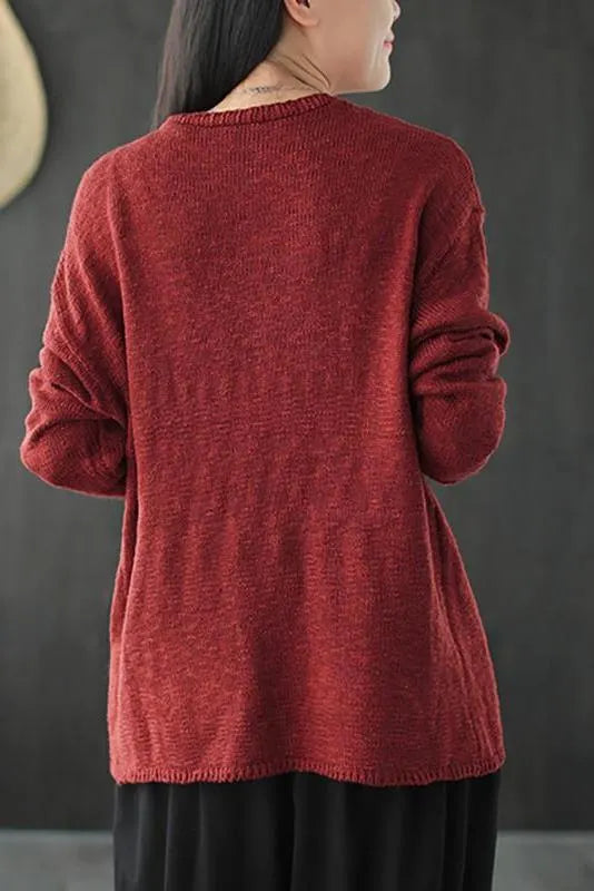 Knitted Retro Pure Color V-neck Sweater Coat