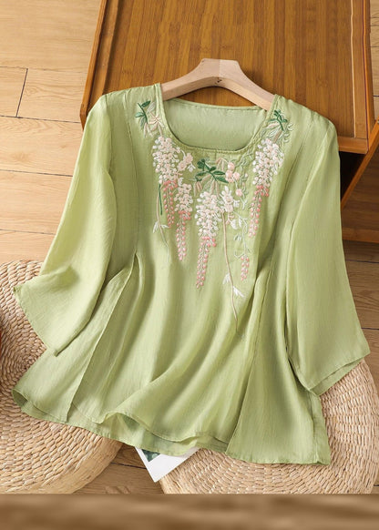Loose Pink Embroidered Linen T Shirt Bracelet Sleeve