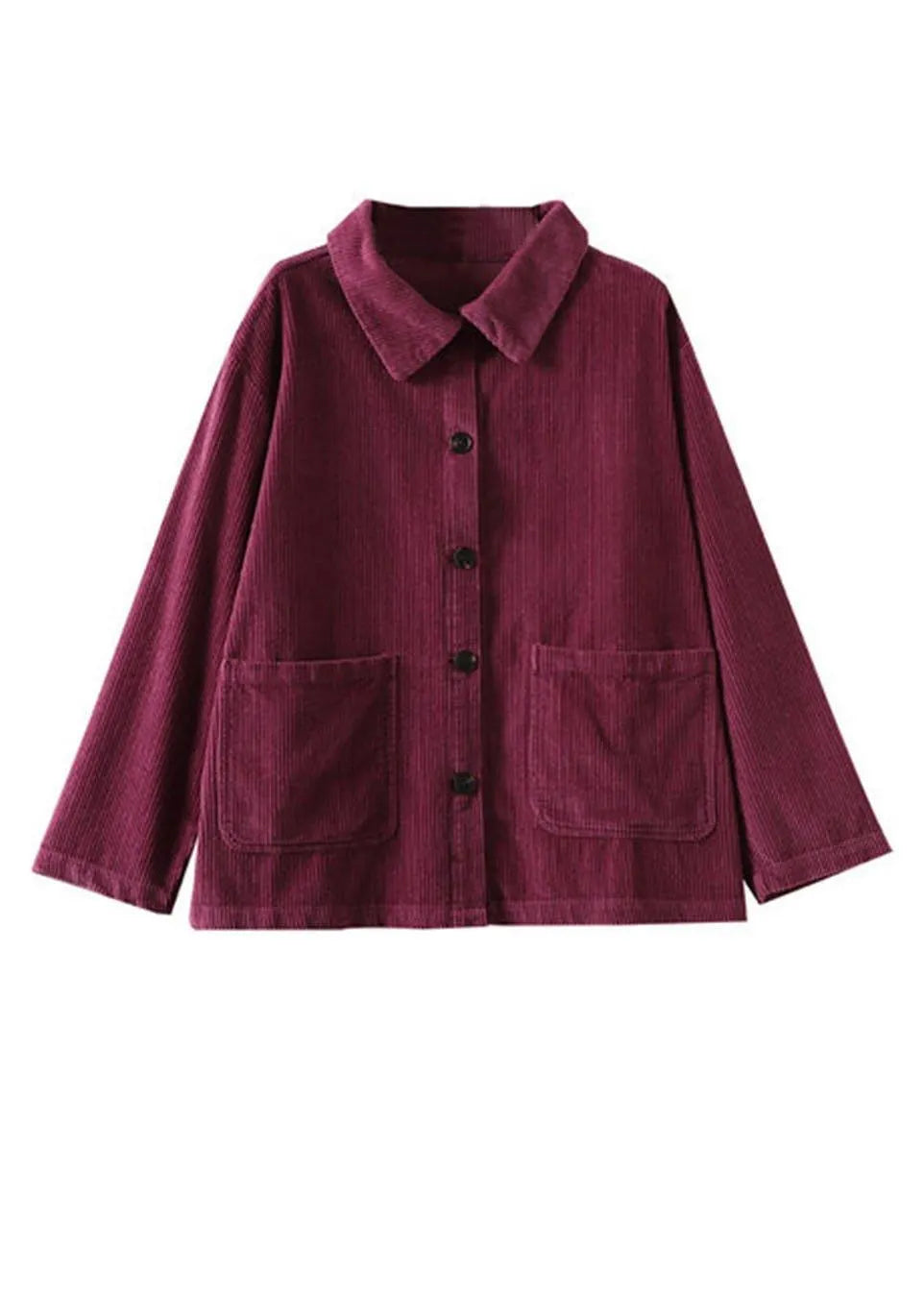 Rose Loose Pockets Shirt Top Long Sleeve Corduroy Coat