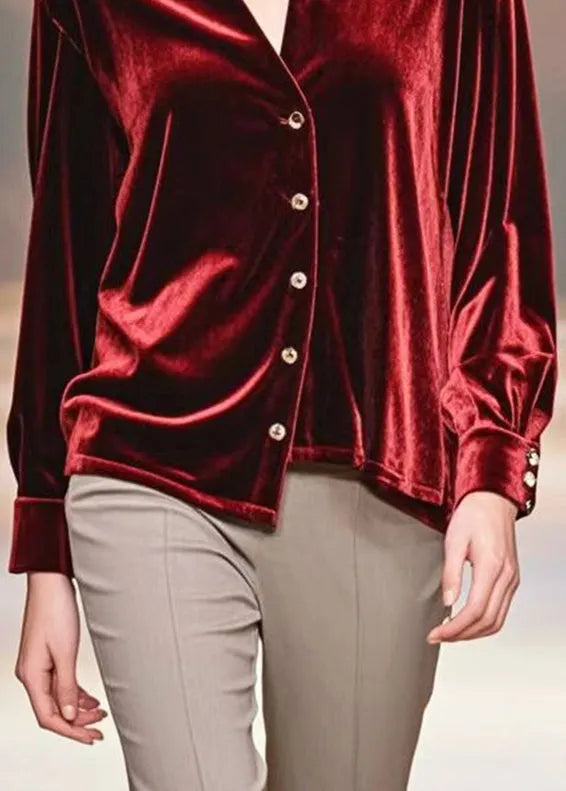 Mulberry Asymmetrical Design Silk Velour Shirt Fall
