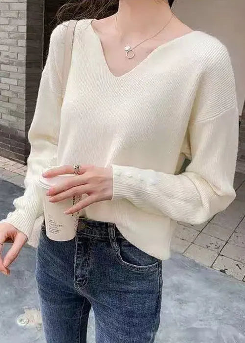 Stylish Khaki V Neck Knit Sweater Spring