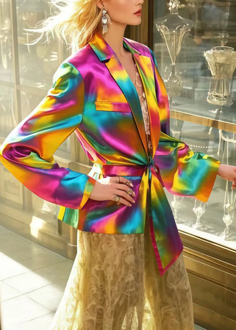 Rainbow Asymmetrical Tie Dye Silk Jacket Spring