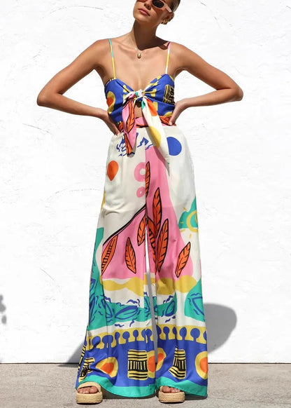 Unique Blue V Neck Spaghetti Strap Jumpsuit Sleeveless