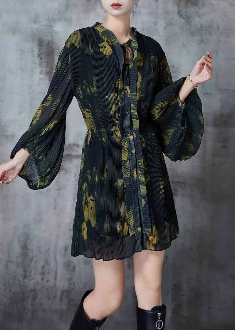 Diy Green Tie Dye Ruffled Chiffon Work Dress Spring