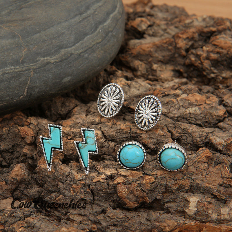 Turquoise Earrings Three Piece Set