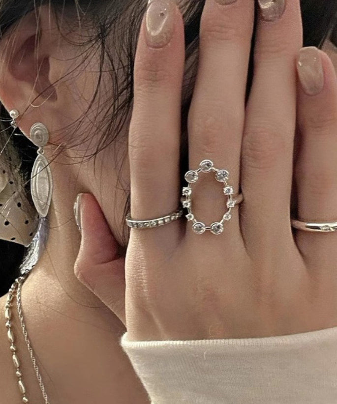 Silk Stainless Steel Zircon Open Rings Three-piece Set