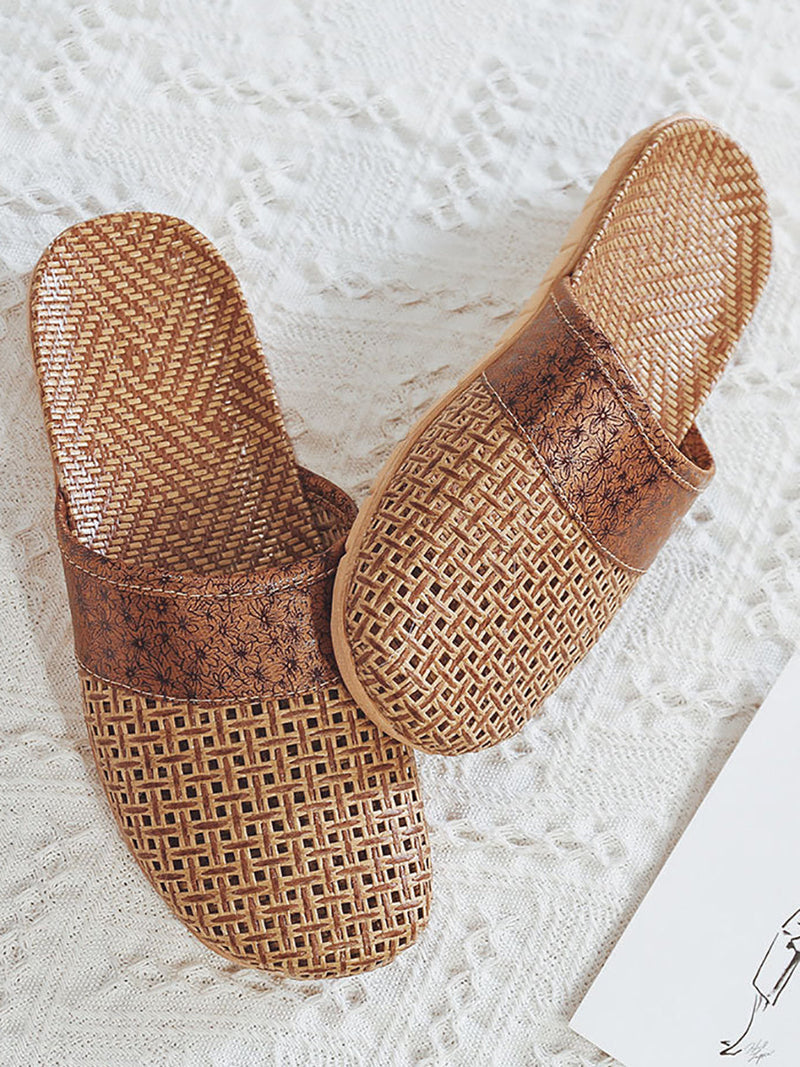 Summer Bamboo Weaving Spliced Slippers