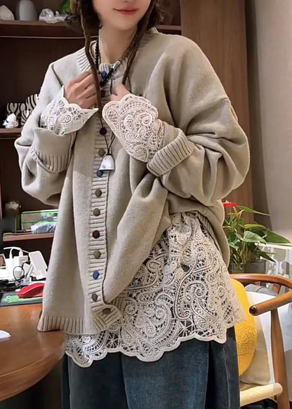Stylish White O-neck Hollow Out Lace T Shirt Spring