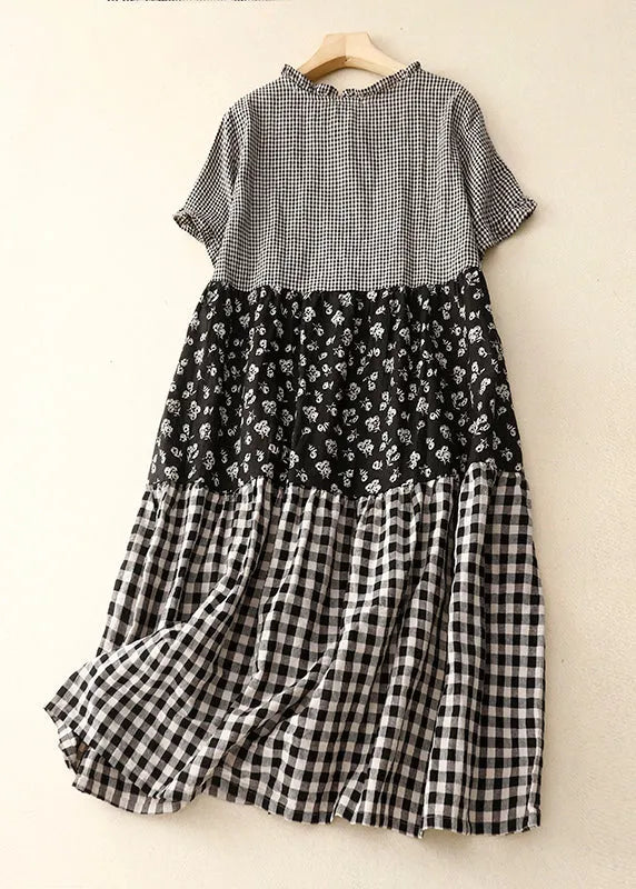 Diy Plaid Ruffled Print Patchwork Cotton Dress Summer
