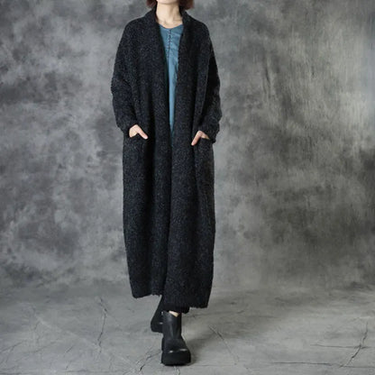 Black Loose Pockets Fall Sweaters Coat