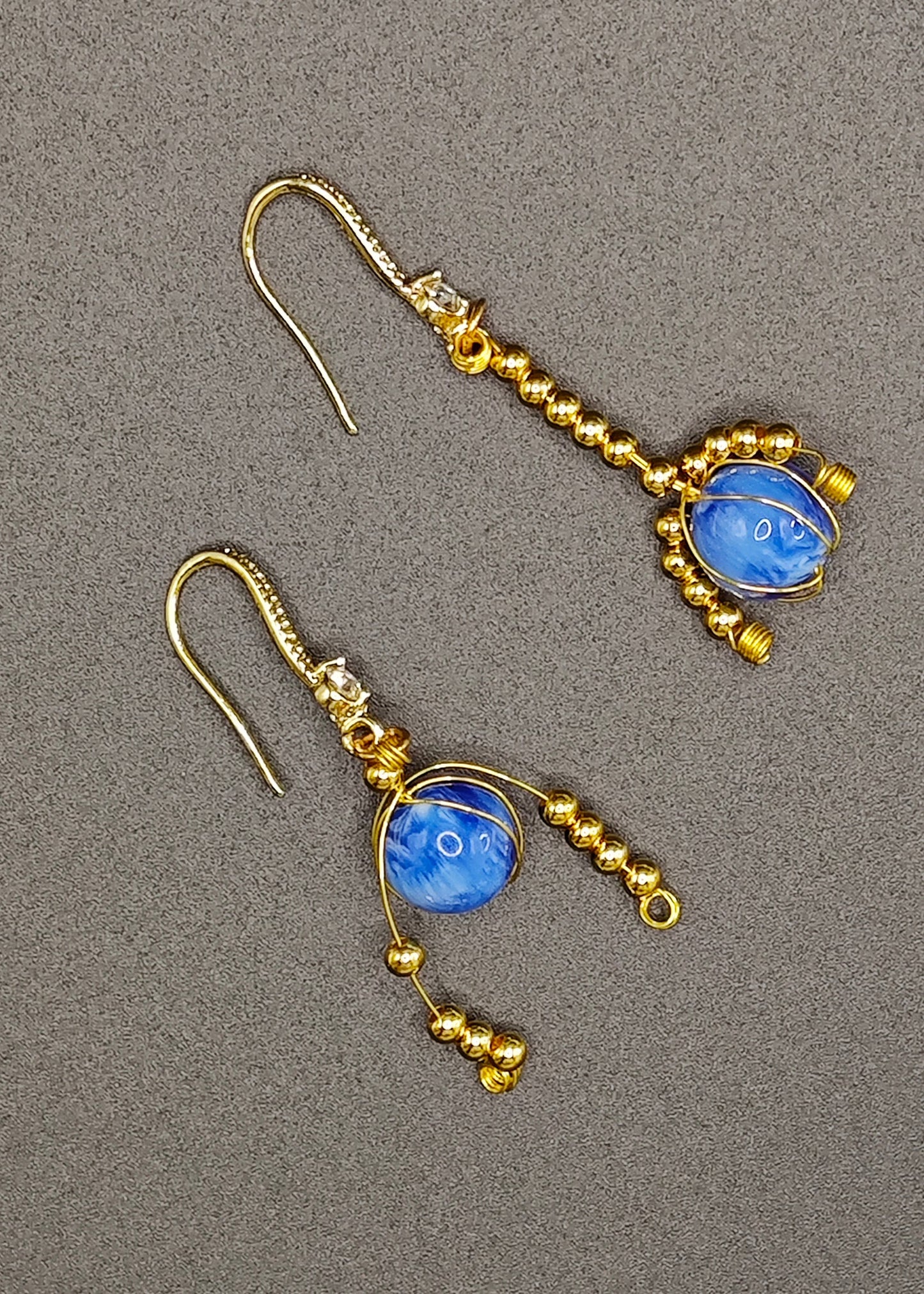 Blue Crystal Tasseled Drop Earrings
