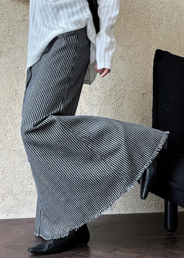 Striped High Waist Tie Waist Maxi Skirts