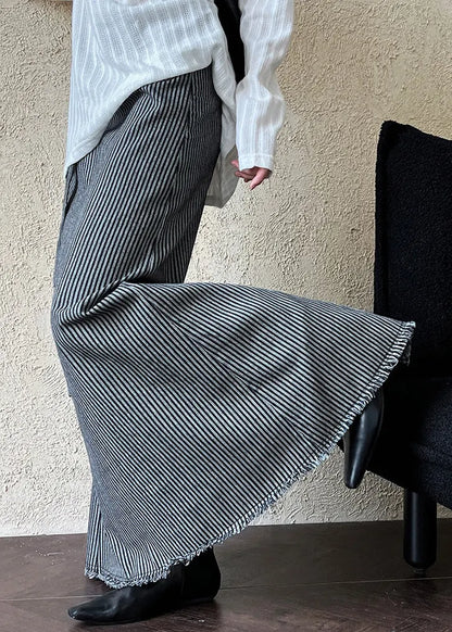 Striped High Waist Tie Waist Maxi Skirts