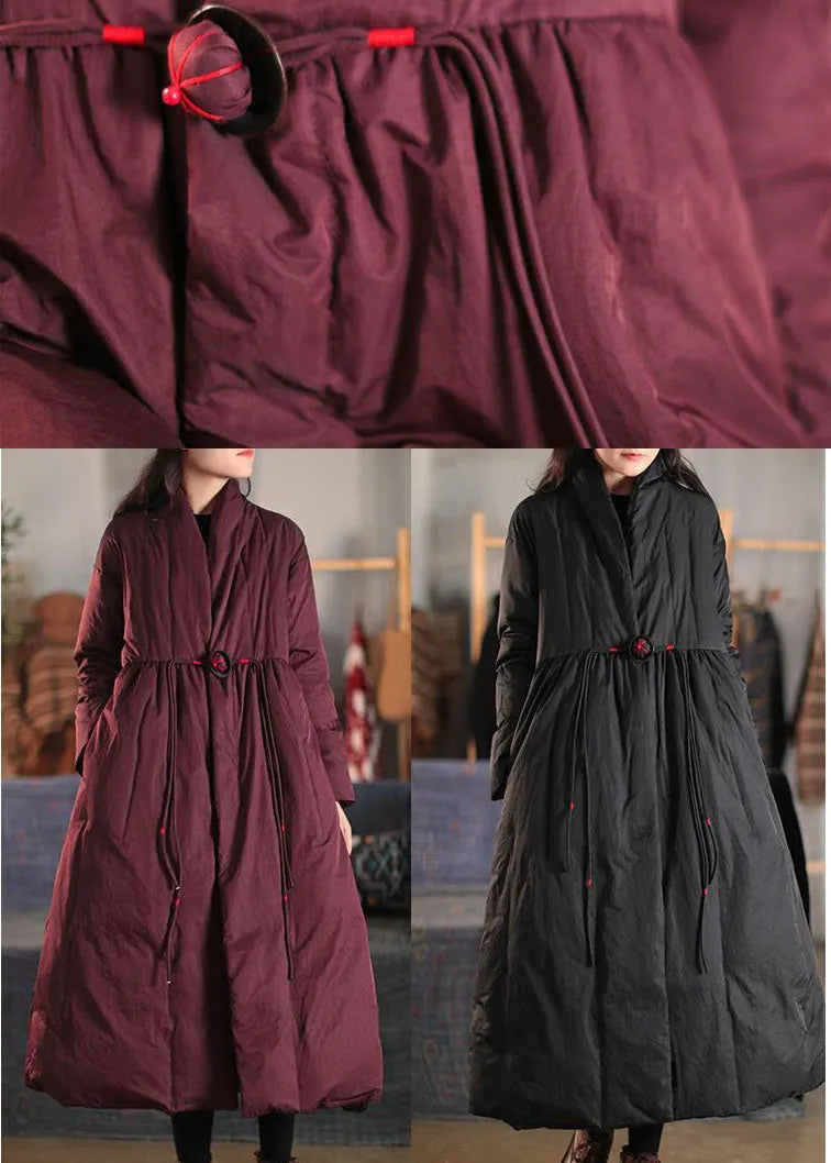 Black Pockets Duck Down Witner Coats Stand Collar Button Winter