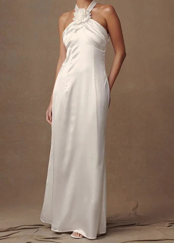Black Halter Backless Silk Long Dress Sleeveless