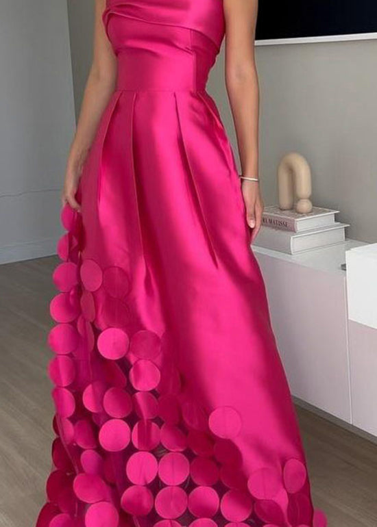 Rose Cold Shoulder Patchwork Strapless Silk Dress Sleeveless