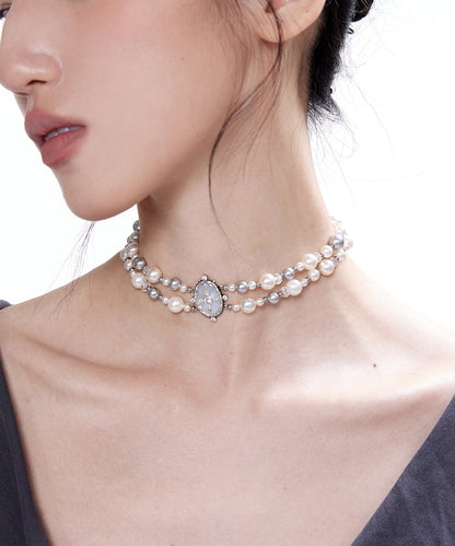 Pearls Double Cross Double Layered Alloy Choker