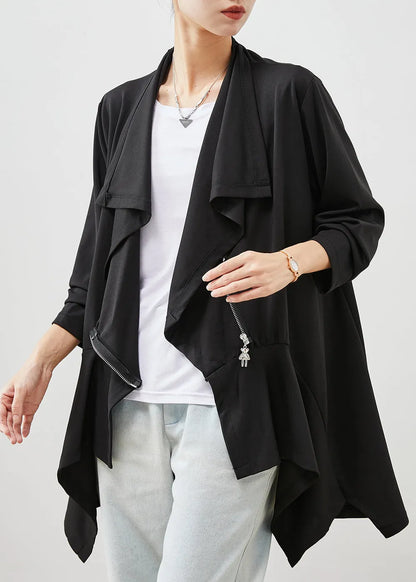 Black Asymmetrical Patchwork Cotton Cardigan Spring