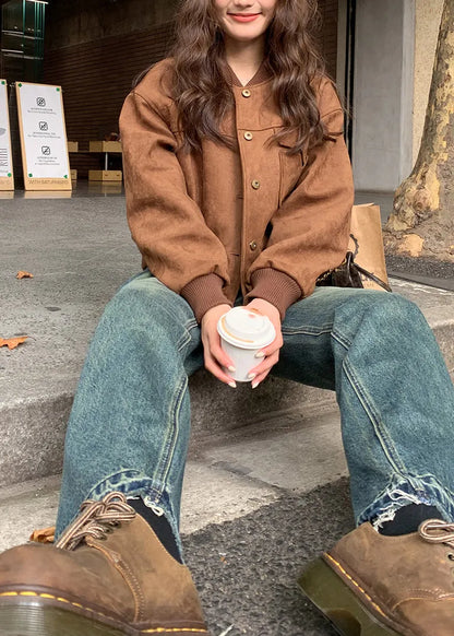 Brown Pockets Fine Cotton Filled Jacket Winter