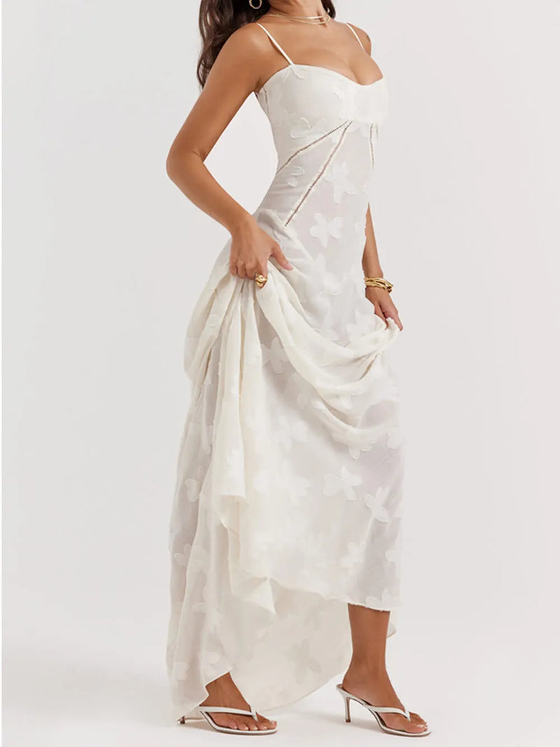 Cream Lace Back Maxi Dress